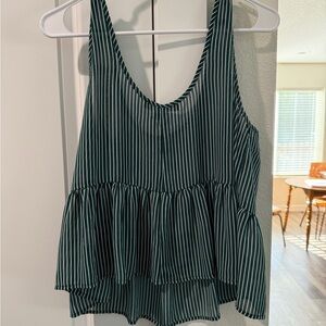 Forever 21 Green & White Striped Tank Top